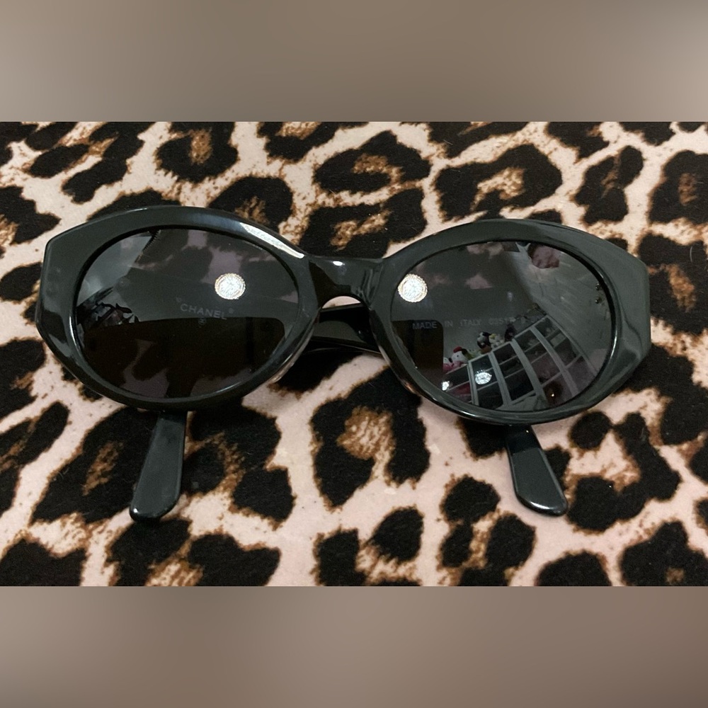 Authentic CHANEL Black Sunglasses with gold CC